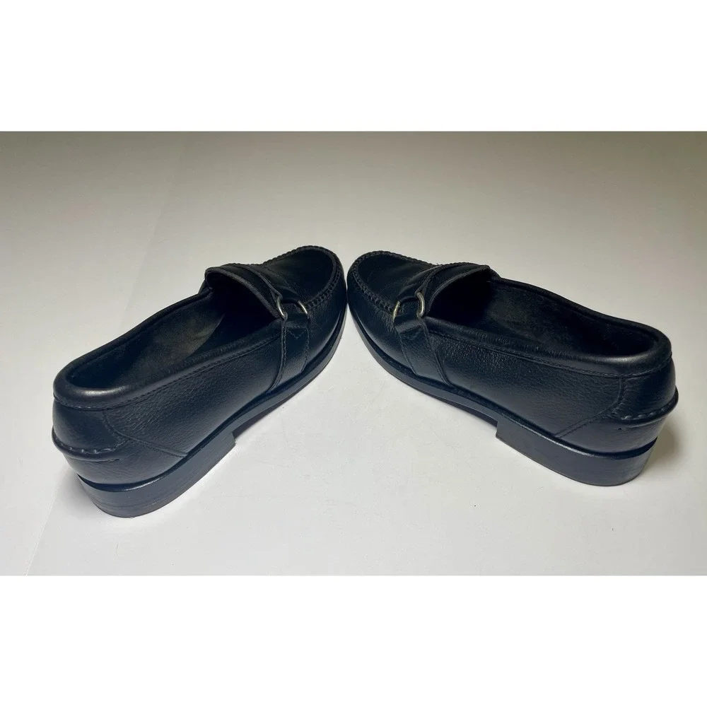 Vintage POLO Ralph Lauren Black Pebble Leather Buckle Loafers 8 D Made In Mexico